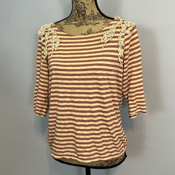 Anthropologie Stripe Lace Top - Picture 2 of 9